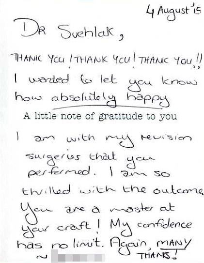 Dr. Svehlak, Thank you! I wanted to let you know how absokutely happy….