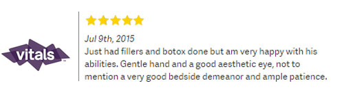 Vitals review: Just had fillers and botox done but am very happy with his abilities. ... - 5 stars